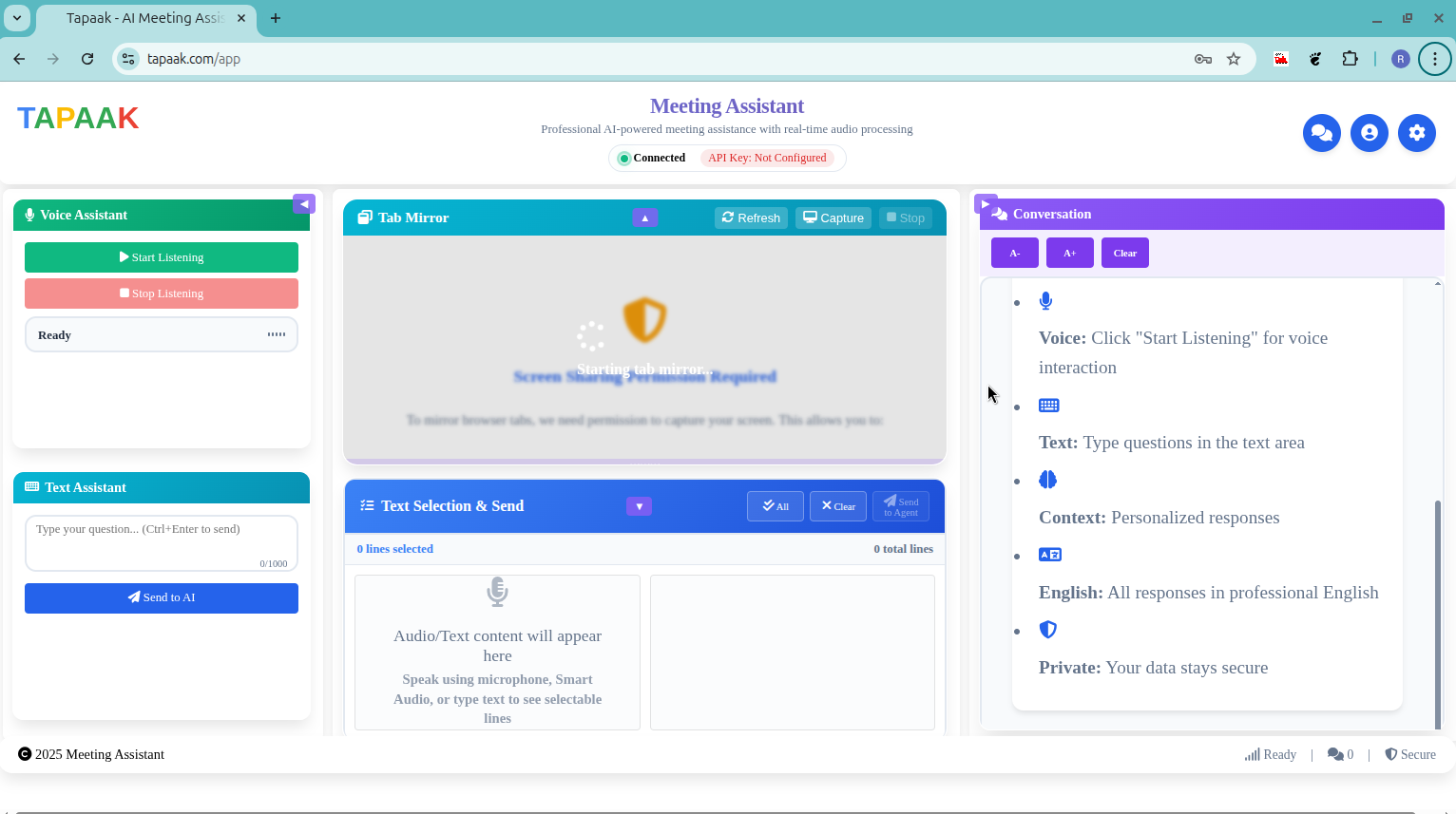 Tapaak Dashboard - Main Interface